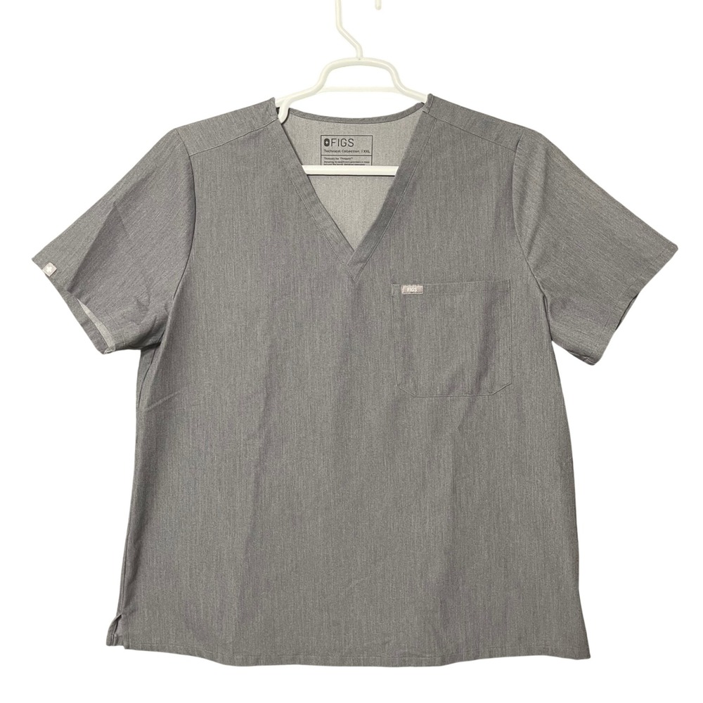 FIGS Technical Collection Scrub Top XXL Gray 100% Awesome Medical Nurse Pocket - Picture 2 of 6